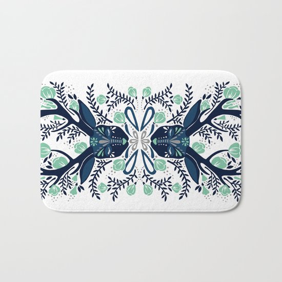 Floral Antlers – Navy & Mint Palette Bath Mat