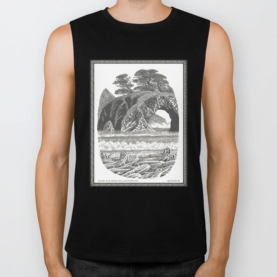 SEASIDE ARCH, BISHOP PINE, AND DRIFTWOOD VINTAGE PEN DRAWING Biker Tank