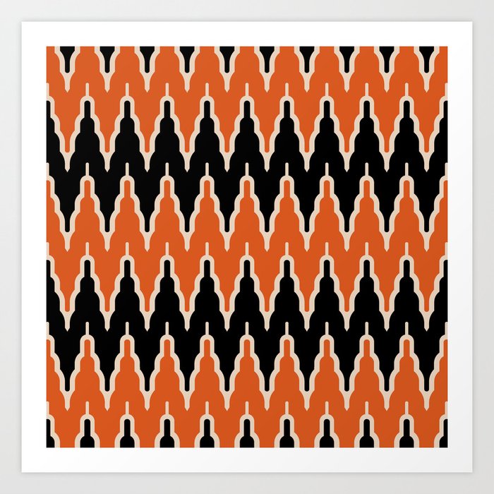 Chevron Pattern 533 Black and Orange Art Print