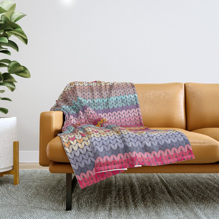 Multi color Knitting Pattern Throw Blanket