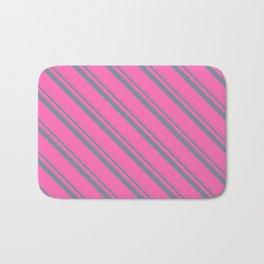 [ Thumbnail: Light Slate Gray and Hot Pink Colored Pattern of Stripes Bath Mat ]