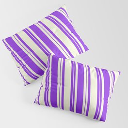 [ Thumbnail: Beige and Purple Colored Lined Pattern Pillow Sham ]