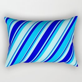 [ Thumbnail: Turquoise, Blue, and Deep Sky Blue Colored Pattern of Stripes Rectangular Pillow ]