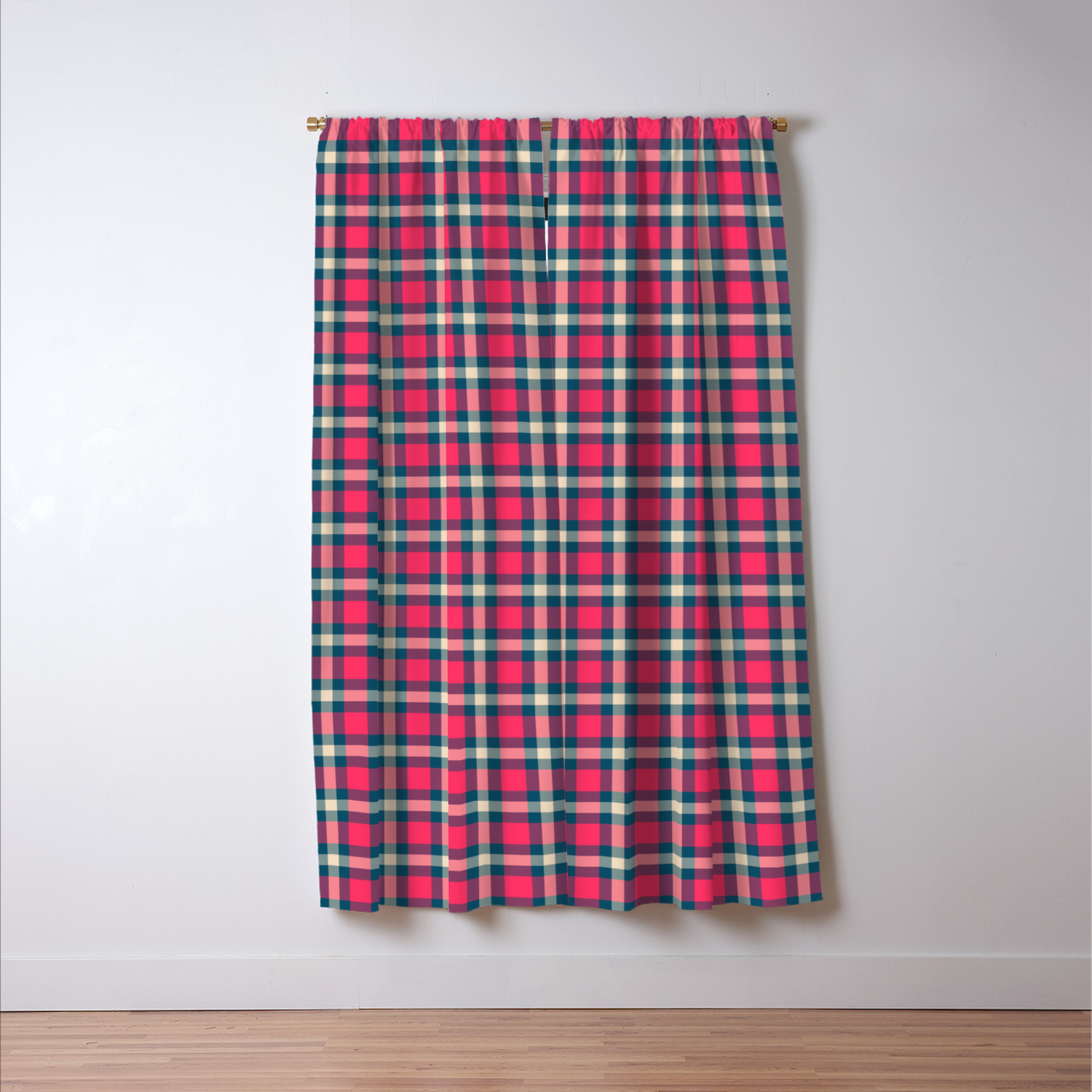 Red Blue Geometric Pattern Abstract Plaid Design Blackout Curtain