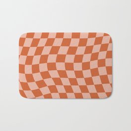 Warped Check Pattern Pumpkin Peach Bath Mat | Graphicdesign, Geometric, Checkerboard, Wavy, Checkered, Warped, Check, Checked, Retro, Peach 