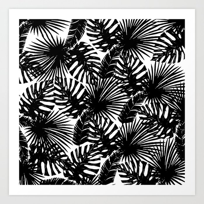 Modern Black White Watercolor Tropical Fl Leaves Art Print By Modern Black White Watercolor Tropical Fl Leaves Art Print