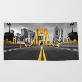 Pittsburgh Pennsylvania Steel City Skyline Bridge Black And White Photography Print Beach Towel