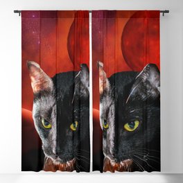 Black Cat and Planets Blackout Curtain