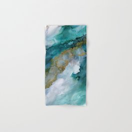 Wild Rush - abstract ocean theme in teal gray gold, marble pattern Hand & Bath Towel