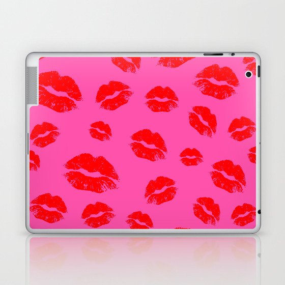 Red lips on a pink background Laptop & iPad Skin