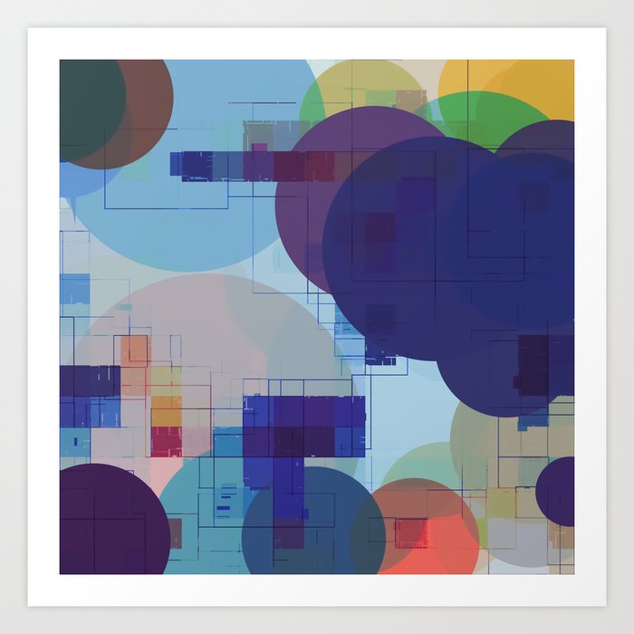 Geometric Square Pixel Pattern Abstract And Circle Pattern In Blue