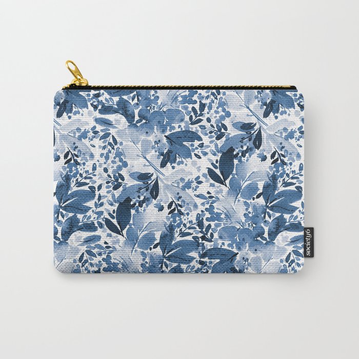 Watercolor Blue Leaves In Garlands, Peaceful Plant Pattern Design Carry-All Pouch