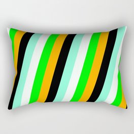 [ Thumbnail: Vibrant Lime, Orange, Black, Aquamarine & Mint Cream Colored Pattern of Stripes Rectangular Pillow ]