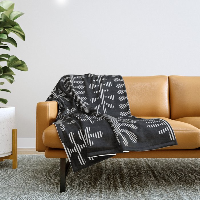 Inspired by Matisse seaweed vintage design Black Throw Blanket