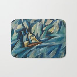 Orinoco Flow; carry me on the waves to the lands I've never seen nautical maritime landscape painting (sail boat) by Pedro Ribeiro Simões Bath Mat