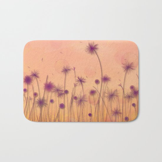 Dreamy Violet Dandelion Flower Garden Bath Mat