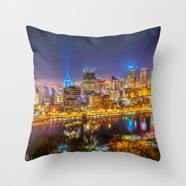 Pittsburgh Night Skyline Photograph Throw Pillow
