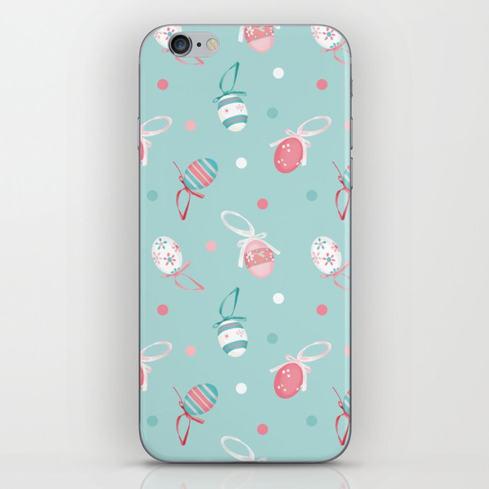 Happy easter egg pattern in mint green iPhone Skin