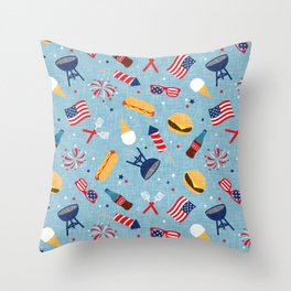 American cookout - blue Throw Pillow