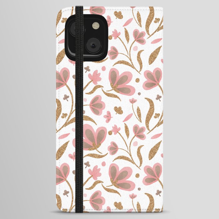 Pink and copper spring floral pattern iPhone Wallet Case