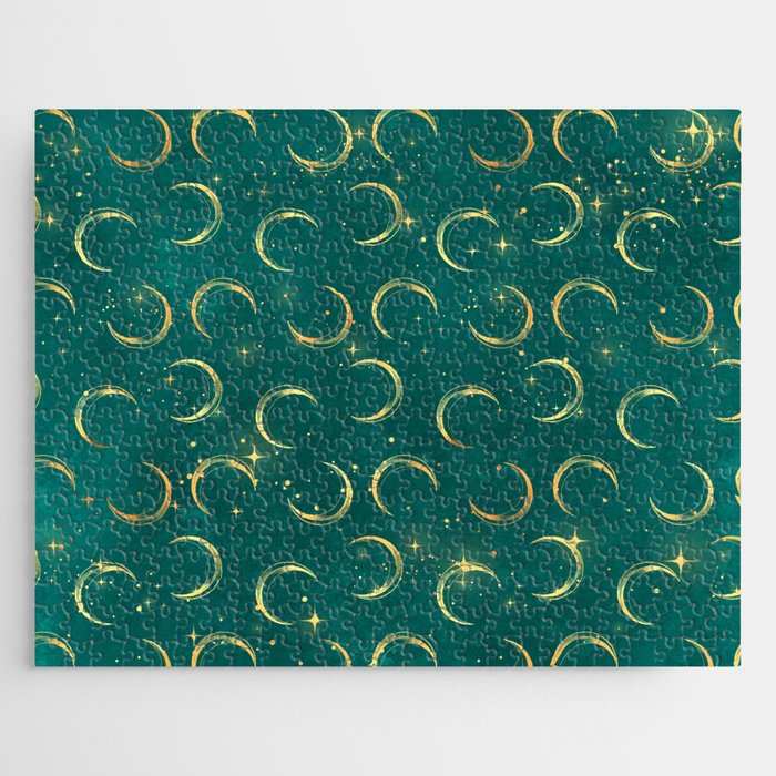teal magick celestial moon pattern Jigsaw Puzzle