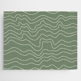 Olive green and Beige minimalistic liquid lines abstract pattern Jigsaw Puzzle