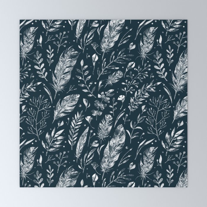 Feathers And Leaves Abstract Pattern Black And White Mini Art