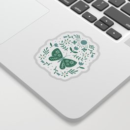 Folk Butterfly And Honey Bee | Green Sticker
