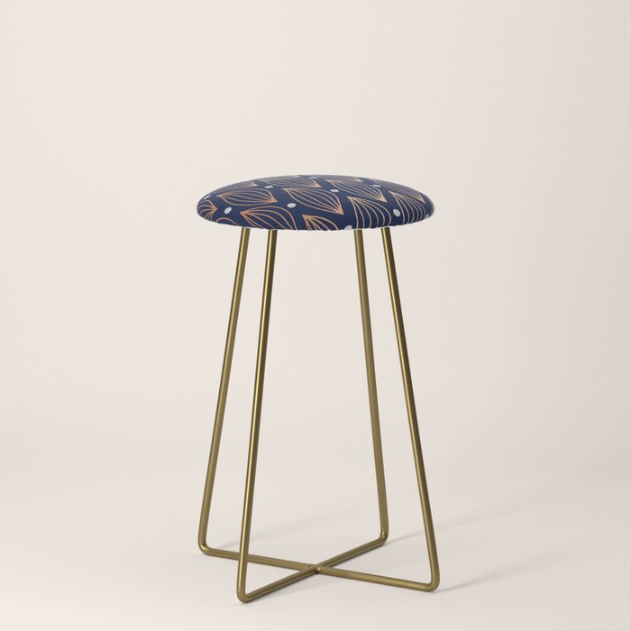 COPPER WAVE NAVY BLUE Counter Stool by Paper Pixels Art Society6