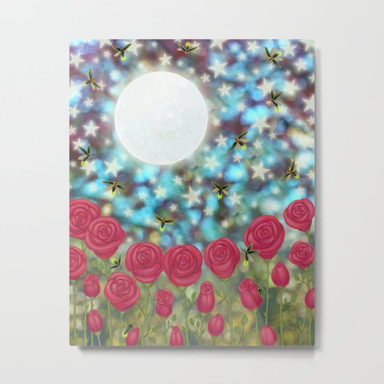 the moon, stars, fireflies, & roses Metal Print