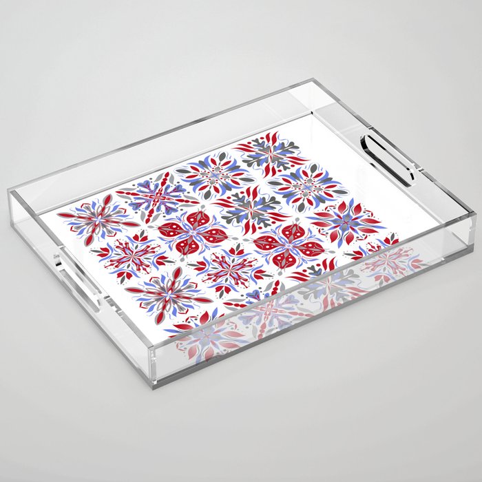 Red & Blue Scandinavian Geometric Design Acrylic Tray