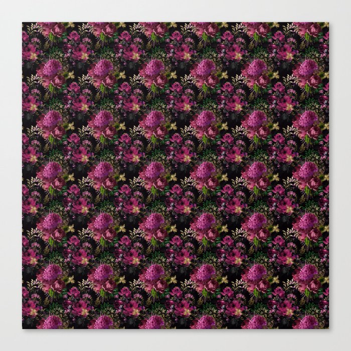 Burgundy Black Moody Floral Pattern Canvas Print