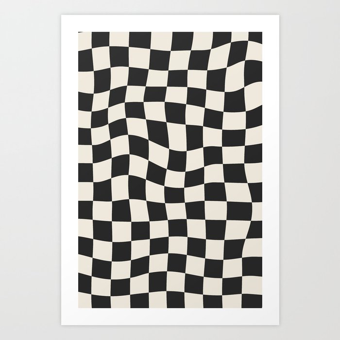 Black and White Wavy Checkered Pattern Art Print