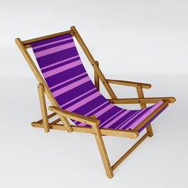 [ Thumbnail: Orchid and Indigo Colored Lined/Striped Pattern Sling Chair ]
