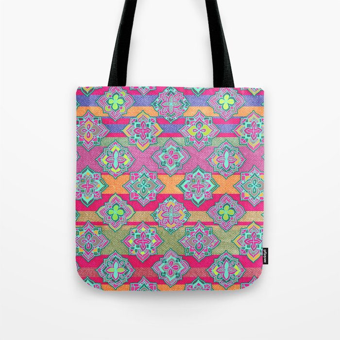 Color Pop Doodle Pattern in Peach, Pink, Purple & Emerald Green Tote Bag