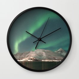 Northern Lights in the Kaldfjord | Winter Night in Norway Art Print | Astro Landscape Travel Photography Wall Clock