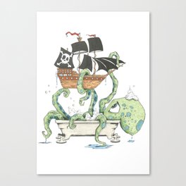 Kraken in the Tub Canvas Print