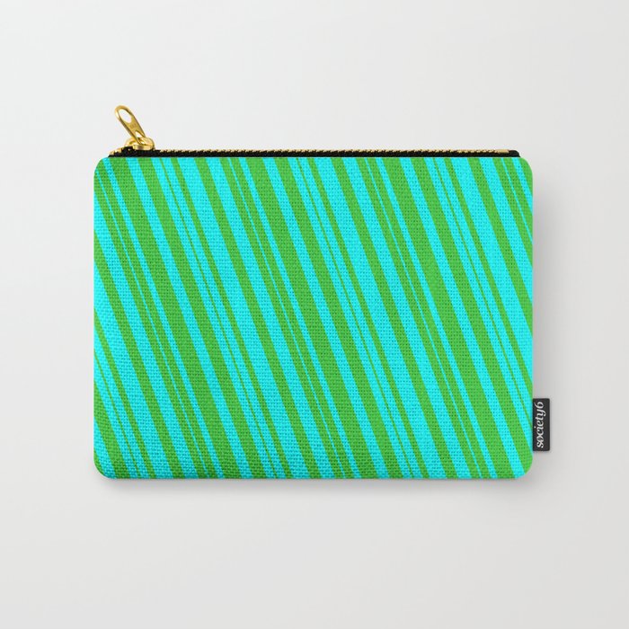 Cyan & Lime Green Colored Lined Pattern Carry-All Pouch