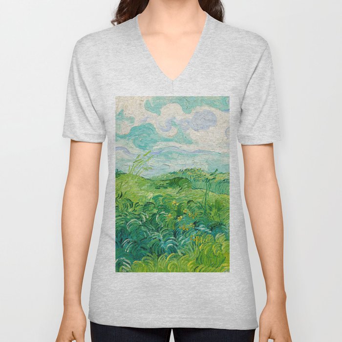 Vincent van Gogh - Green Wheat Field, Auvers V Neck T Shirt
