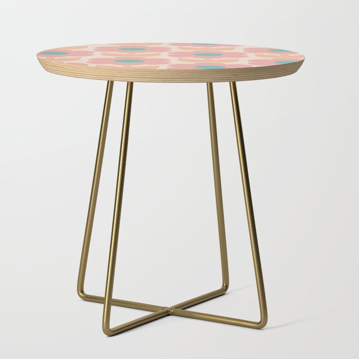Jonnty Flowers Retro Floral Pattern Soft Muted Pastel Blush Apricot Teal Side Table