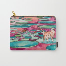 Ginger Cat amongst the Lily Pads on a Pink Lake Carry-All Pouch