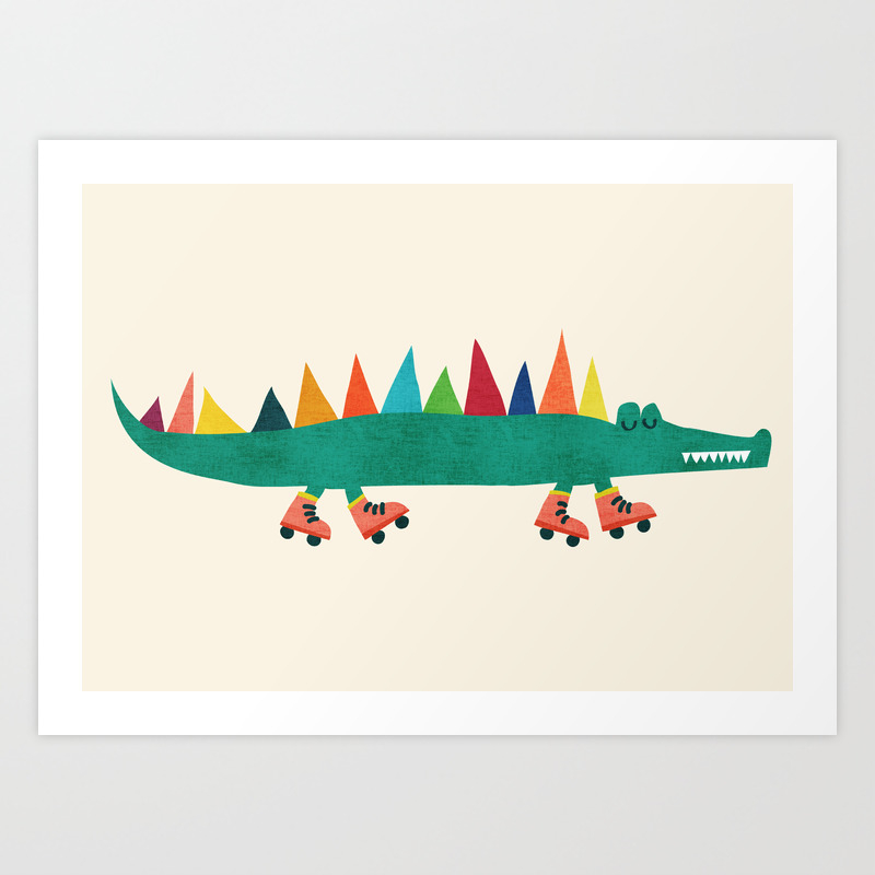 Crocodile on Roller Skates Art Print