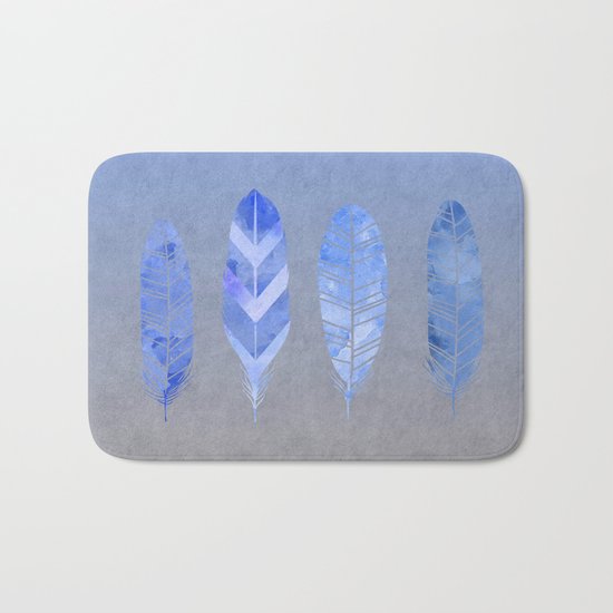 Blue Feather watercolor art Bath Mat