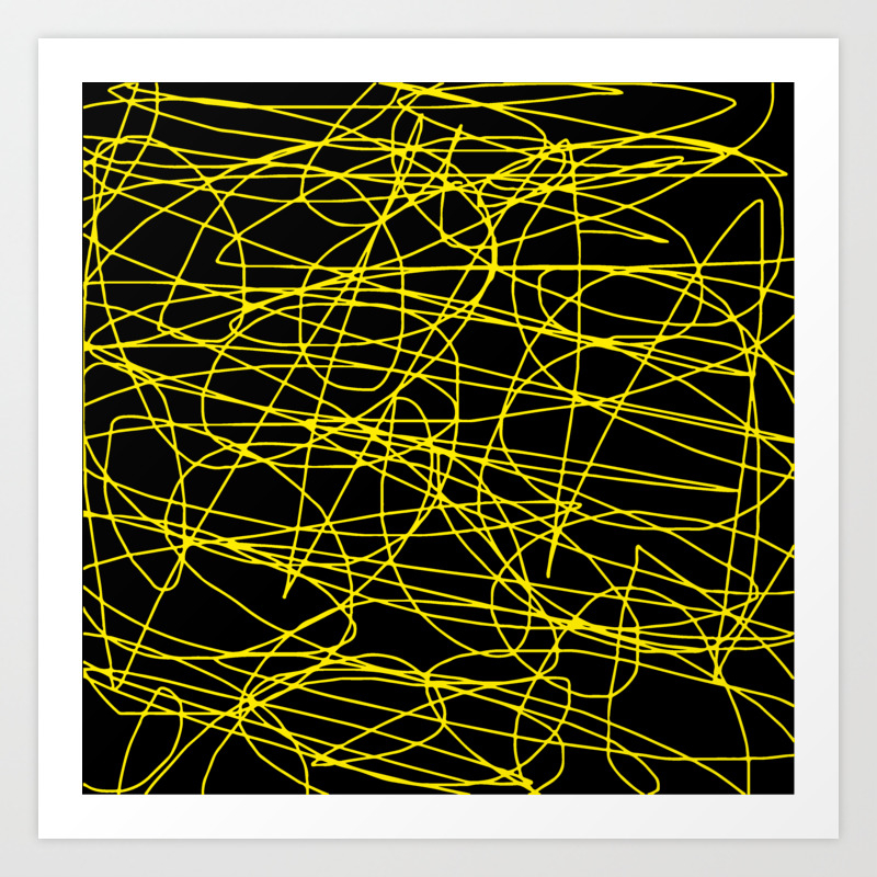 Black With Yellow Scribbling Lines Happy Yellow Art Less Is More Art Print By Yellowparty Society6 Happy lines is a motivational book that inspires artful living and creation of a healthful life through visual subliminal persuasion. society6