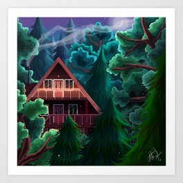 Cabin in the Woods Art Print | Digital, Landscape, Architecture, Nature 