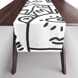 Black and White Graffiti Cool Funny Creatures Table Runner