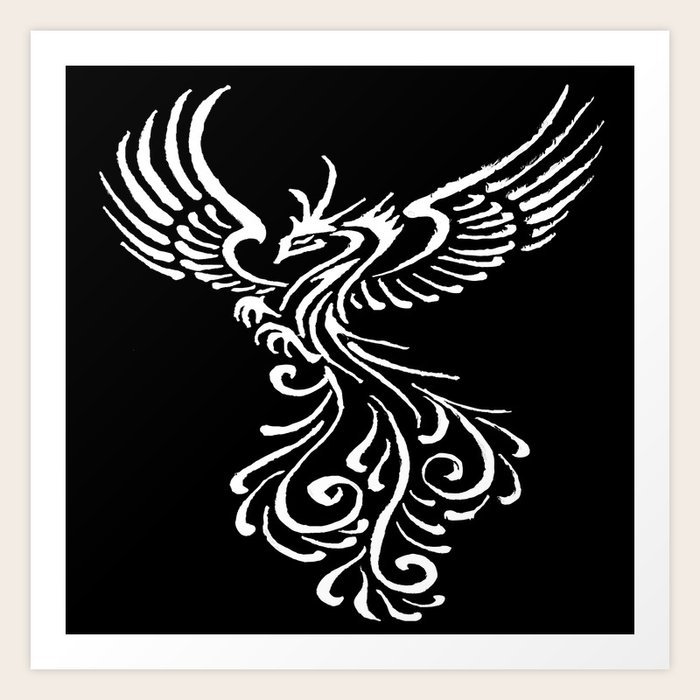 Phoenix Bird White Tribal Tattoo Design Art Print By Taiche Society6