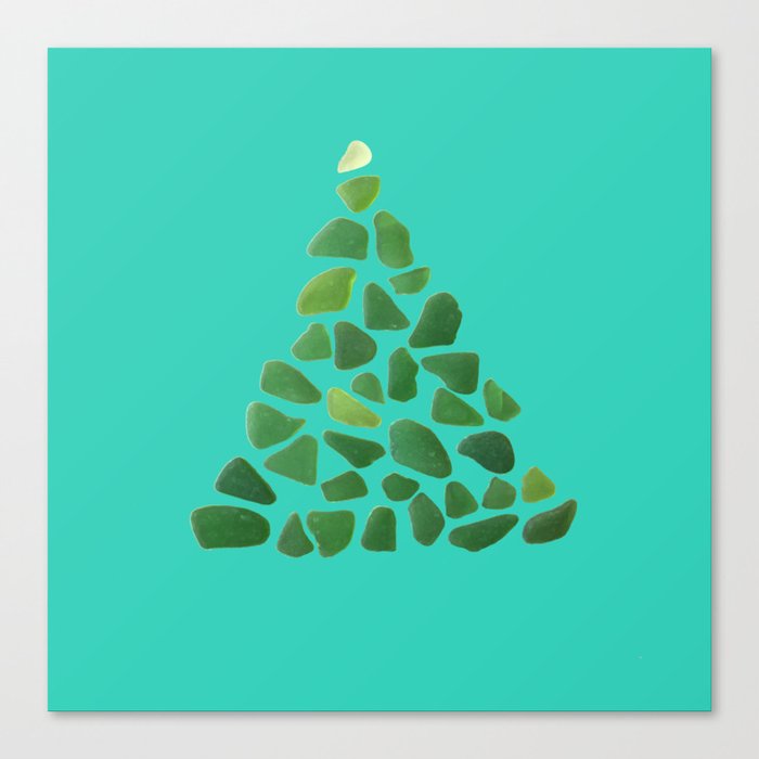 Green Sea Glass Tree On Turquoise Seaglass Christmas Canvas Print By Nancysmith Society6