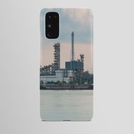 Oil refinery riverfront, vintage tone during sunrise Android Case
