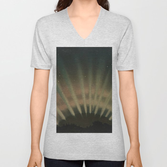 Vintage Aurora Borealis northern lights poster in earth tones V Neck T Shirt